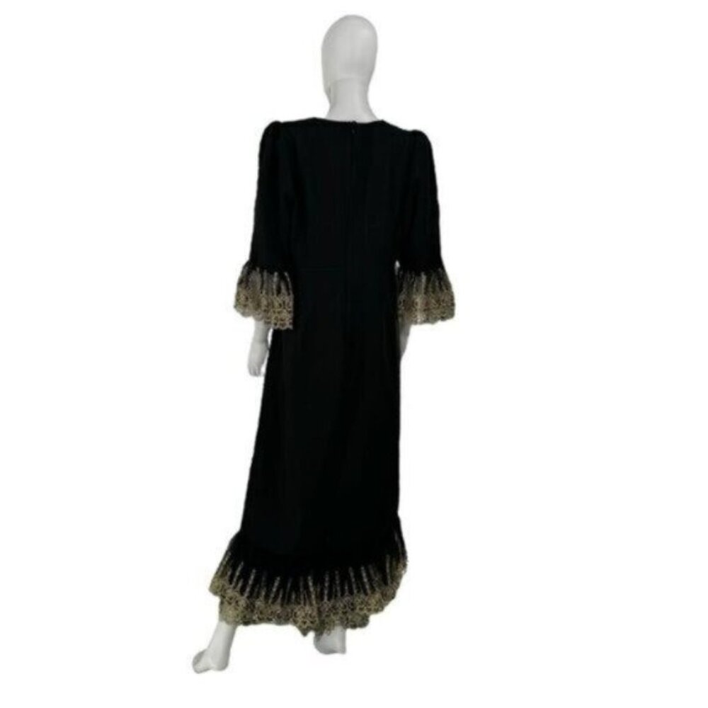 Pomander Place NEW Black Lillith Gold Lace Formal Maxi Dress Size L - Picture 9 of 12